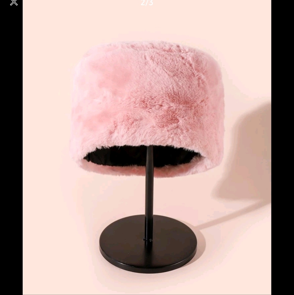 Pink solid Plush hat - Picture 2 of 4